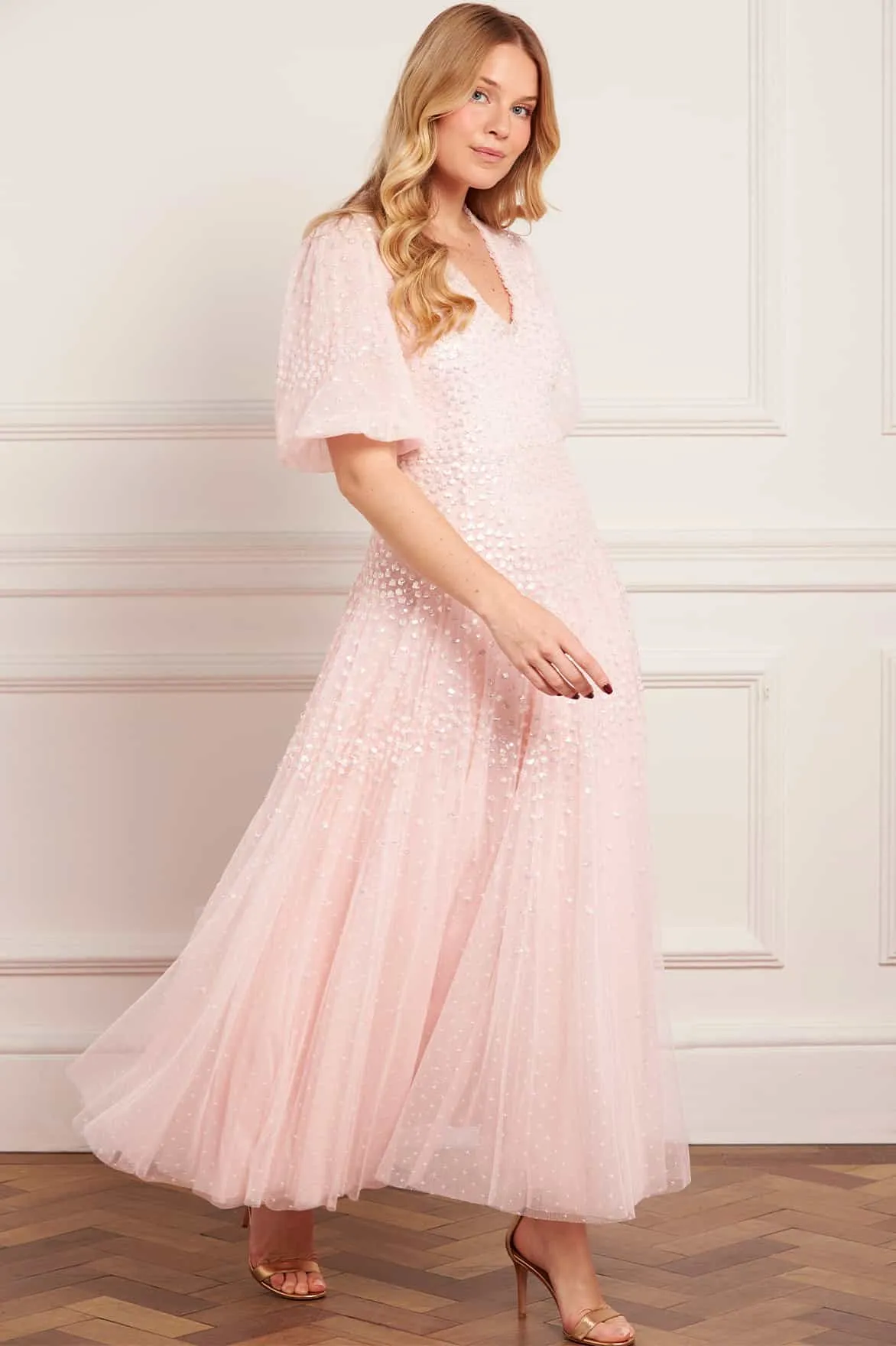 Scallop Sequin V-Neck Ankle Gown sold by Needle & Thread product image thumbnail 3