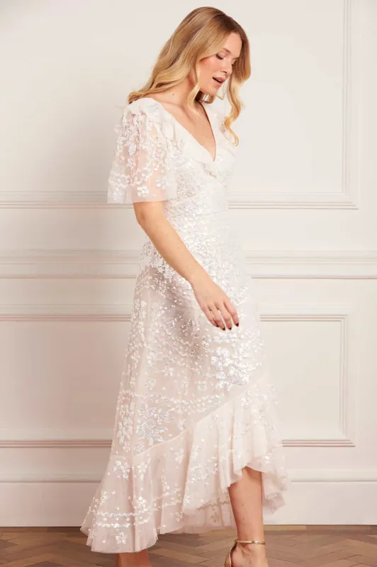 Anais Sequin Frill Ankle Gown sold by Needle & Thread