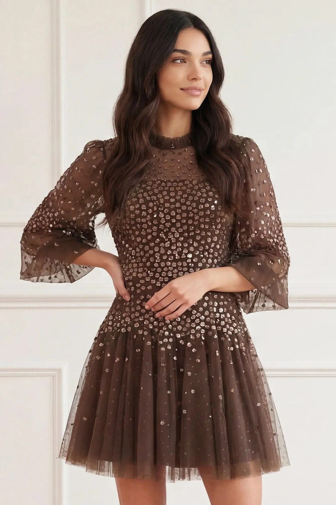 Scallop Sequin Round Neck Micro Mini Dress sold by Needle & Thread product image thumbnail 2