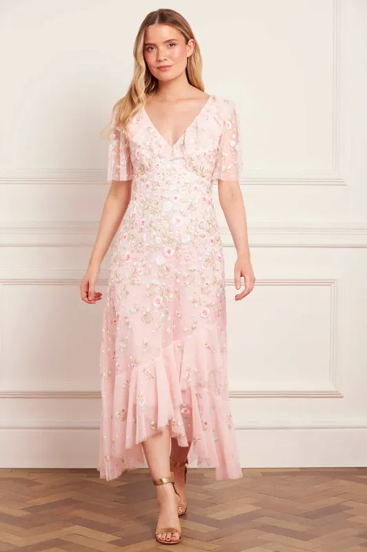 Ethereal Blooms Frill Ankle Gown sold by Needle & Thread