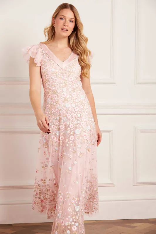 Ethereal Blooms Short Sleeve Ankle Gown sold by Needle & Thread