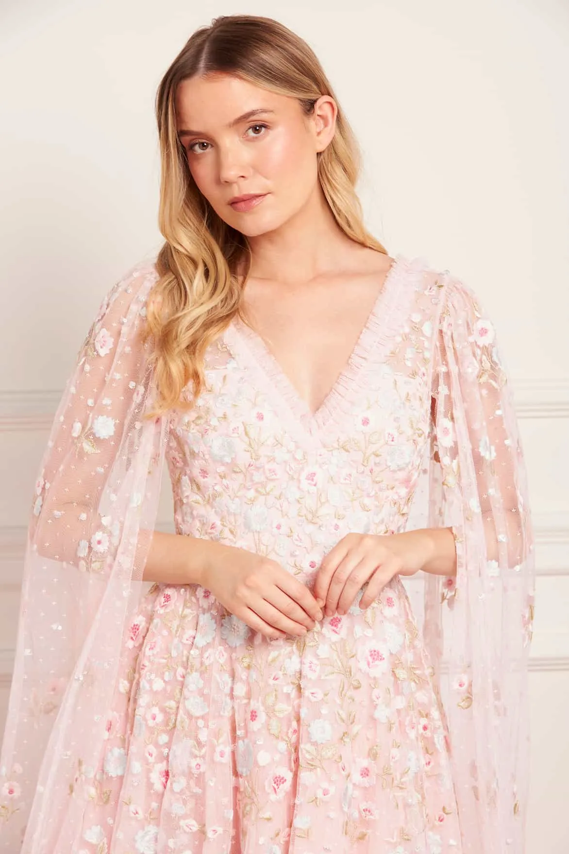 Ethereal Blooms Cape Sleeve Micro Mini Dress sold by Needle & Thread product image thumbnail 3
