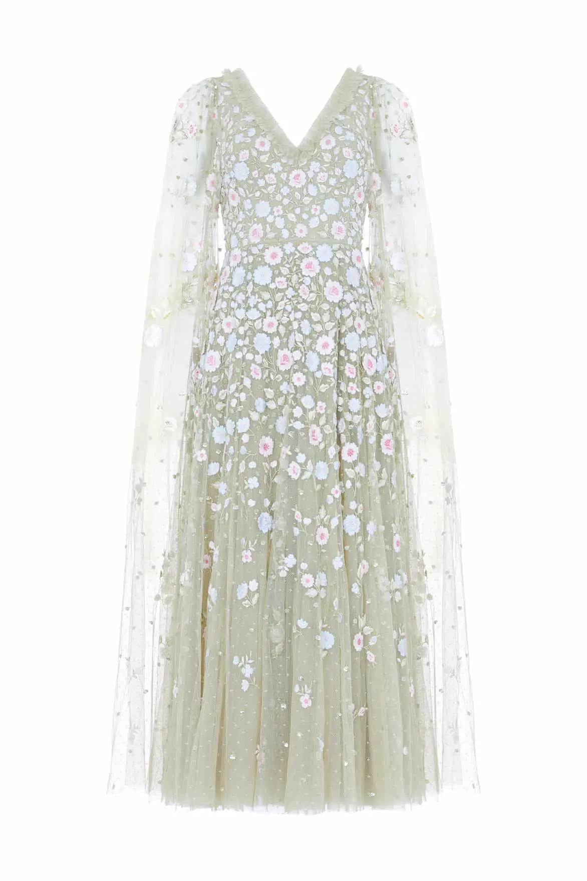 Ethereal Blooms Cape Sleeve Ankle Gown sold by Needle & Thread product image thumbnail 2