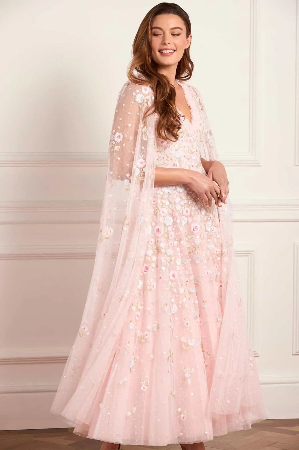 Ethereal Blooms Cape Sleeve Ankle Gown sold by Needle & Thread product image thumbnail 3