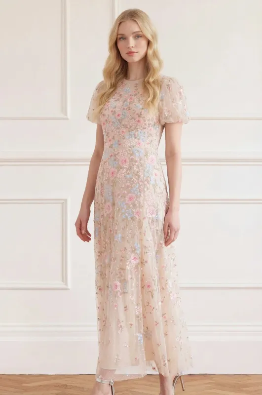 Peony Bouquet Round Neck Ankle Gown made by Needle & Thread