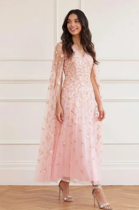 Lea Ditsy Cape Sleeve Ankle Gown made by Needle & Thread