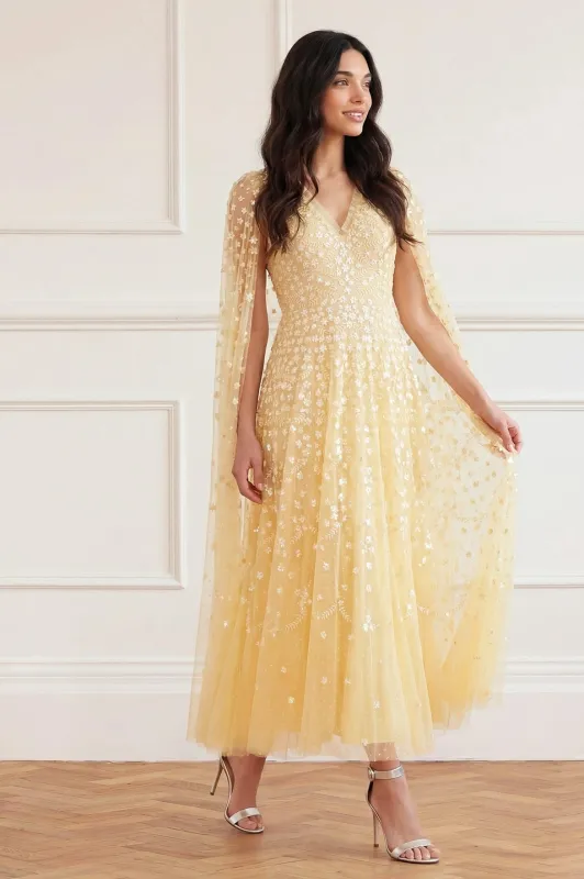 Clover Cape Sleeve Ankle Gown made by Needle & Thread