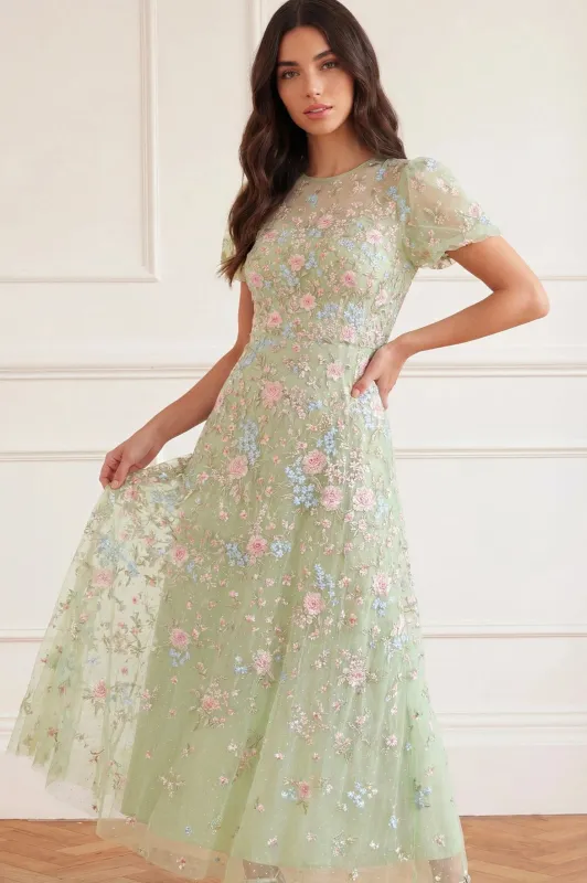 Peony Bouquet Round Neck Ankle Gown made by Needle & Thread