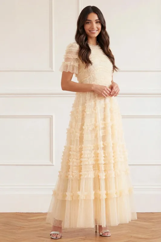 Amara Round Neck Ruffle Gown made by Needle & Thread