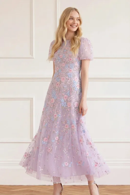 Peony Bouquet Round Neck Ankle Gown made by Needle & Thread
