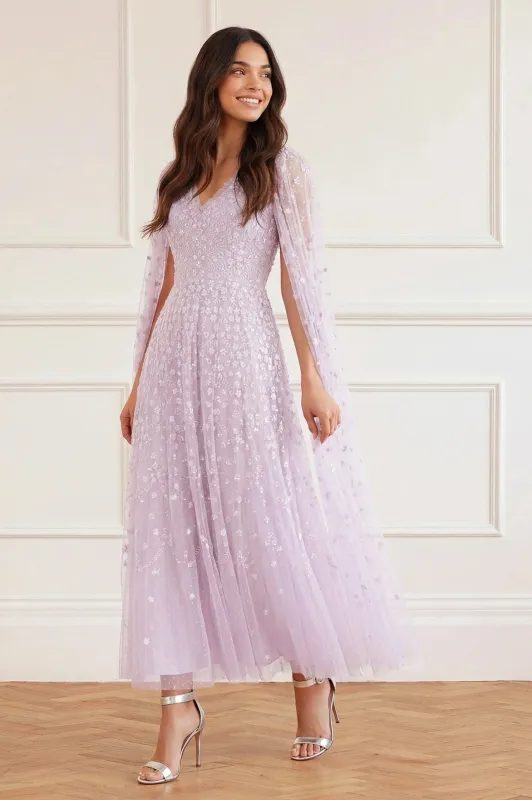 Clover Cape Sleeve Ankle Gown made by Needle & Thread