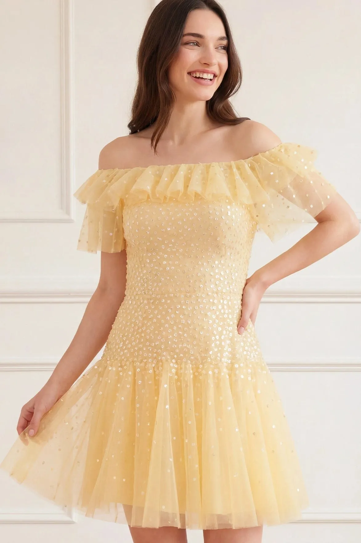 Sunrise Sequin Short Sleeve Micro Mini Dress sold by Needle & Thread