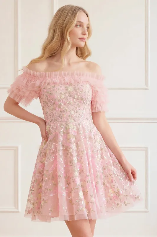 Ribbon Heart Off-Shoulder Micro Mini Dress sold by Needle & Thread