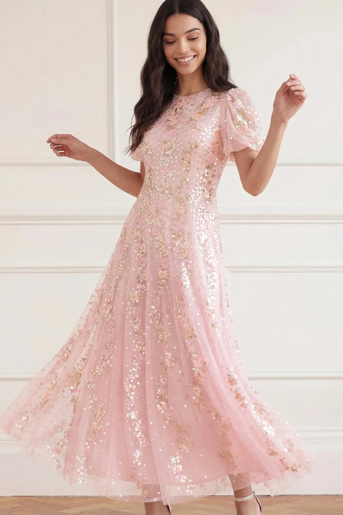 Confetti Round Neck Ankle Gown sold by Needle & Thread product image thumbnail 3