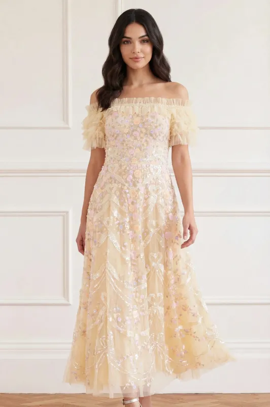 Ribbon Heart Off-Shoulder Ankle Gown made by Needle & Thread