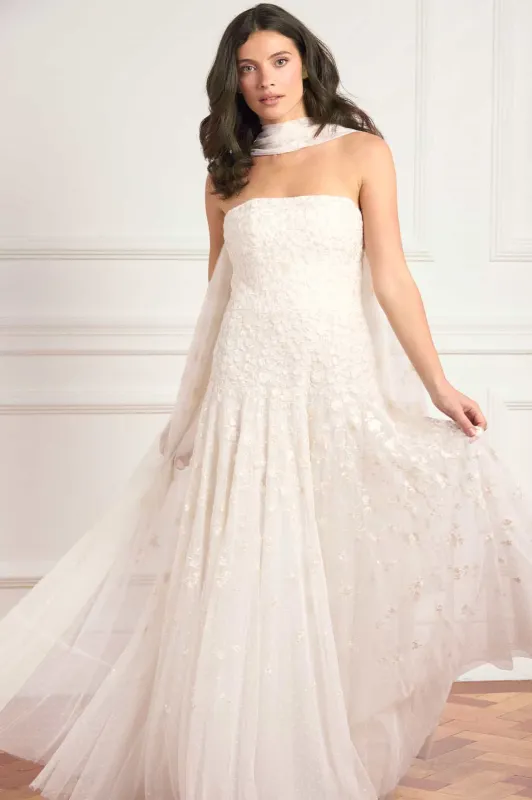 Lea Ditsy Strapless Cape Gown made by Needle & Thread