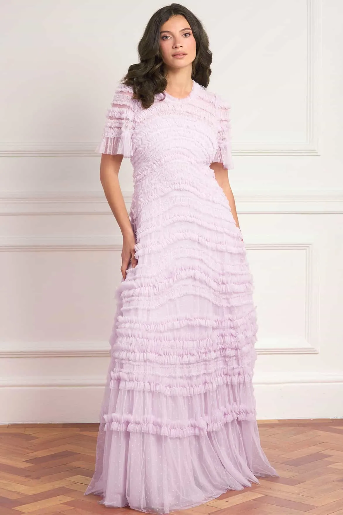 Amara Round Neck Ruffle Gown sold by Needle & Thread product image thumbnail 3