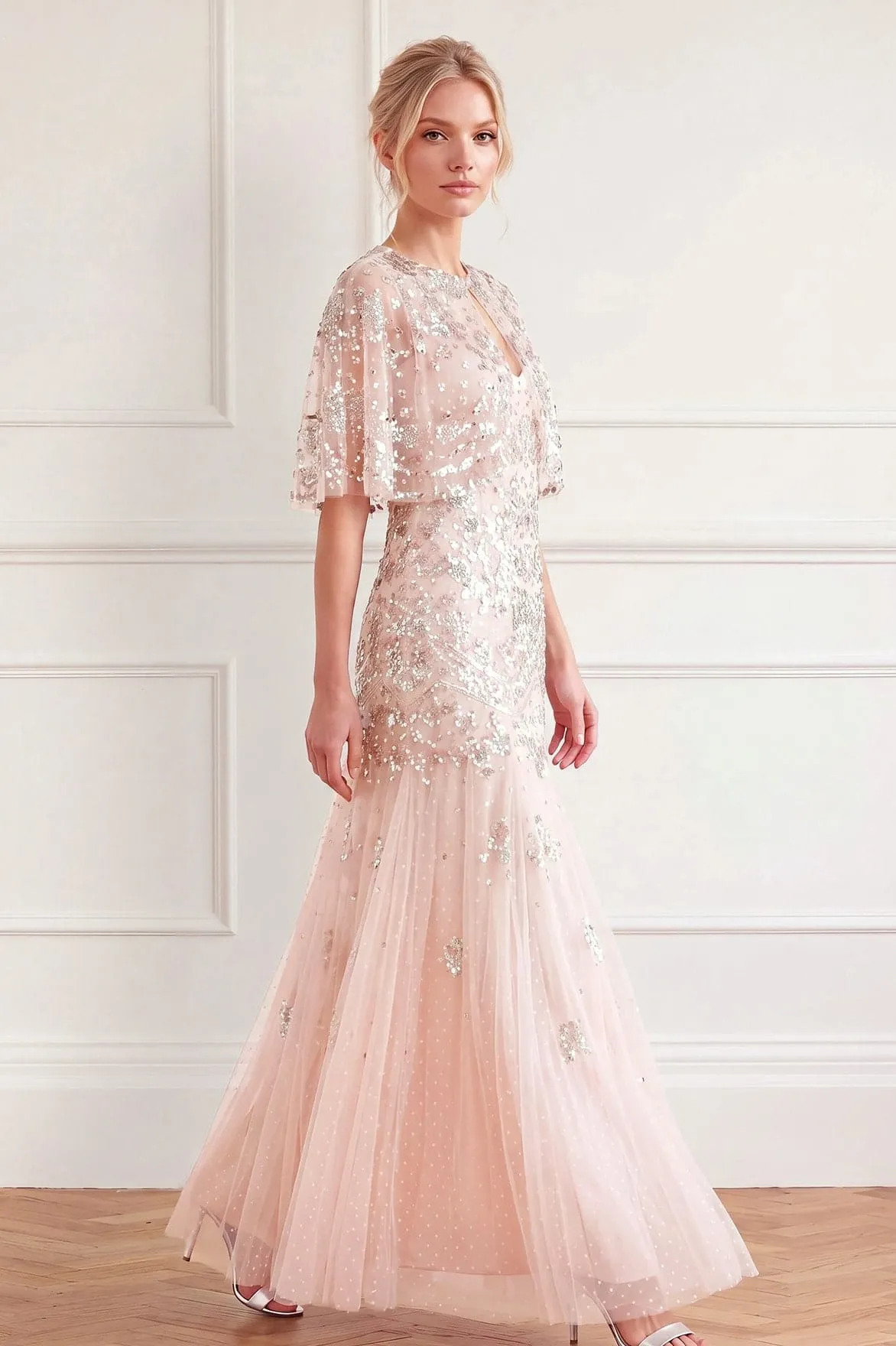 Nerina Sequin Cami Cape Gown sold by Needle & Thread product image thumbnail 2
