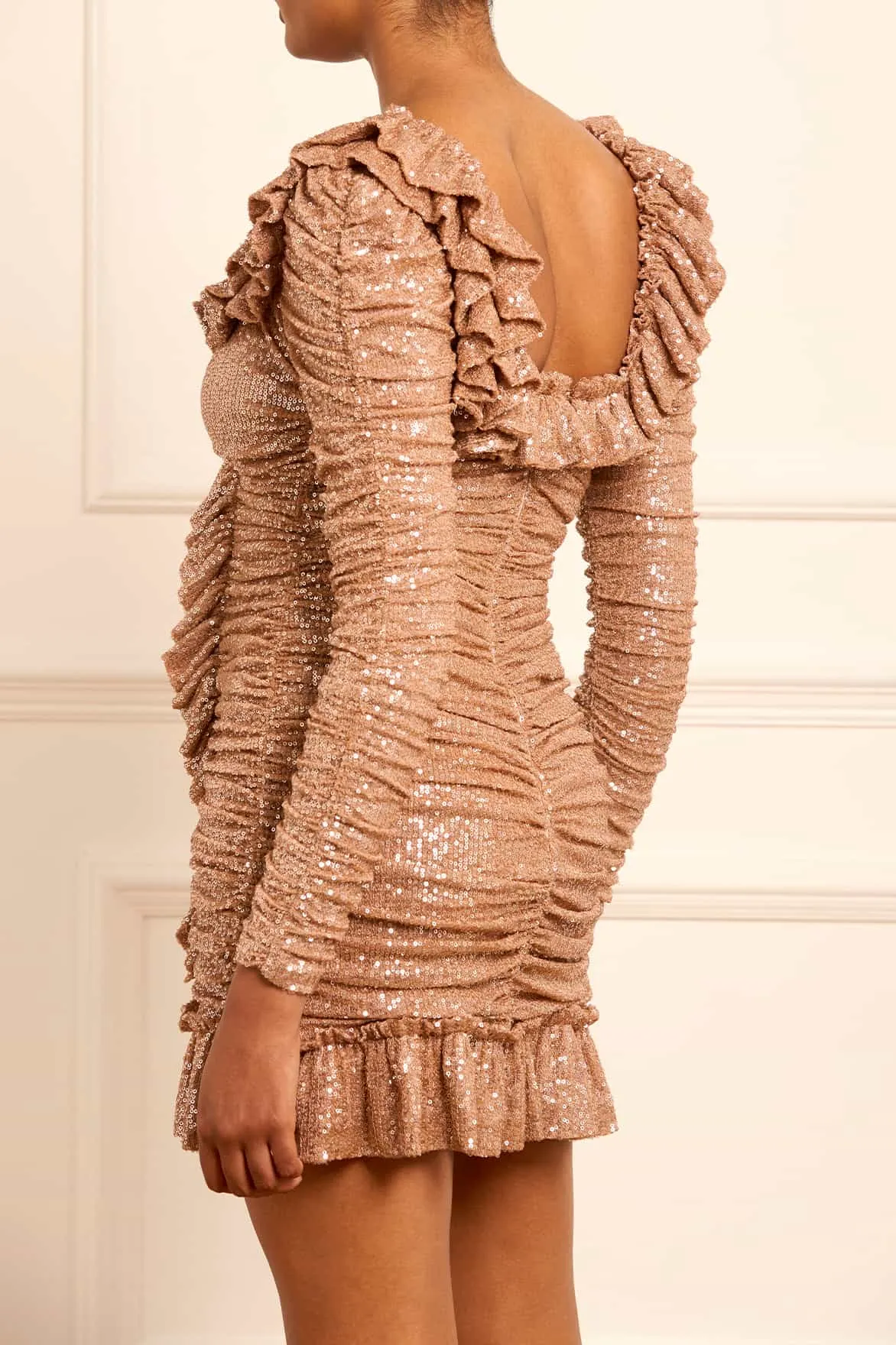 Sunbeam Rouched Long Sleeve Micro Mini Dress sold by Needle & Thread product image thumbnail 5