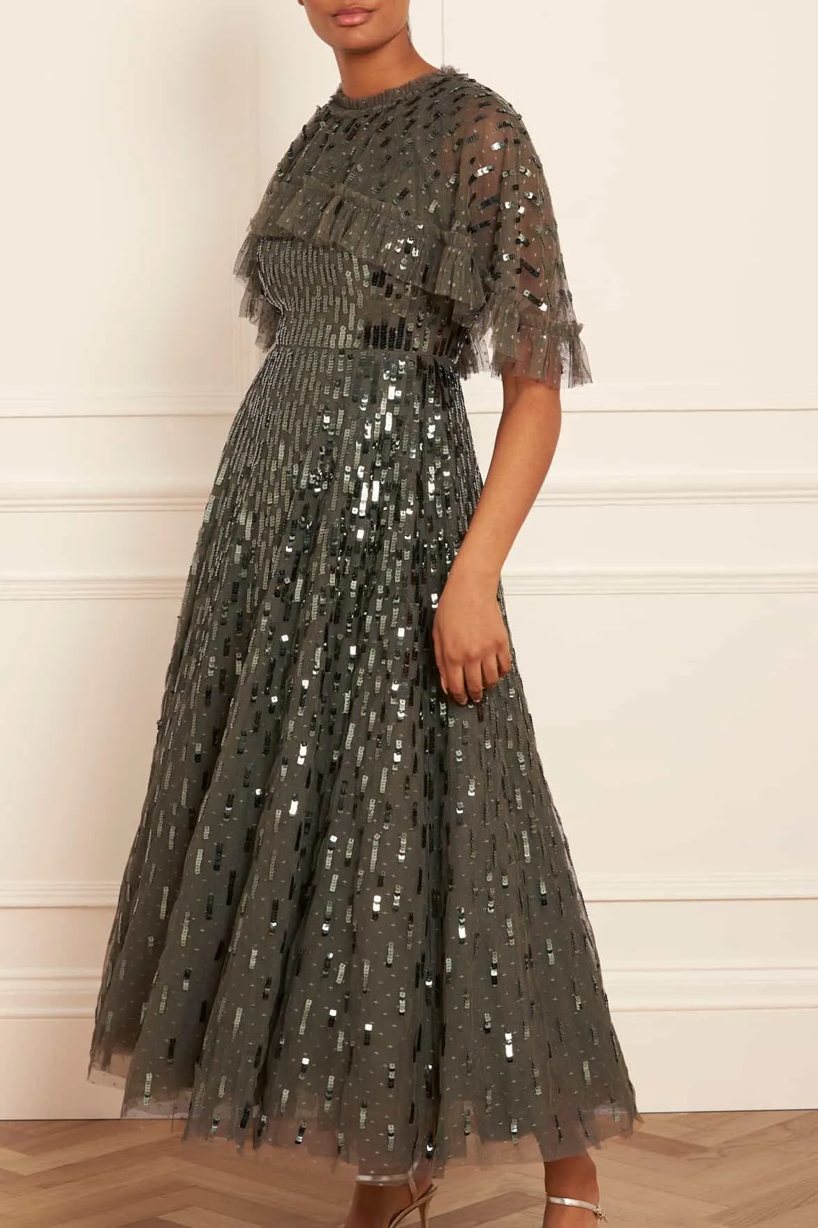 Sequin Dash Cape Ankle Gown sold by Needle & Thread product image thumbnail 2