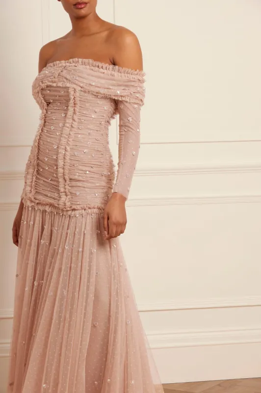 Love Heart Rouched Off-Shoulder Gown made by Needle & Thread