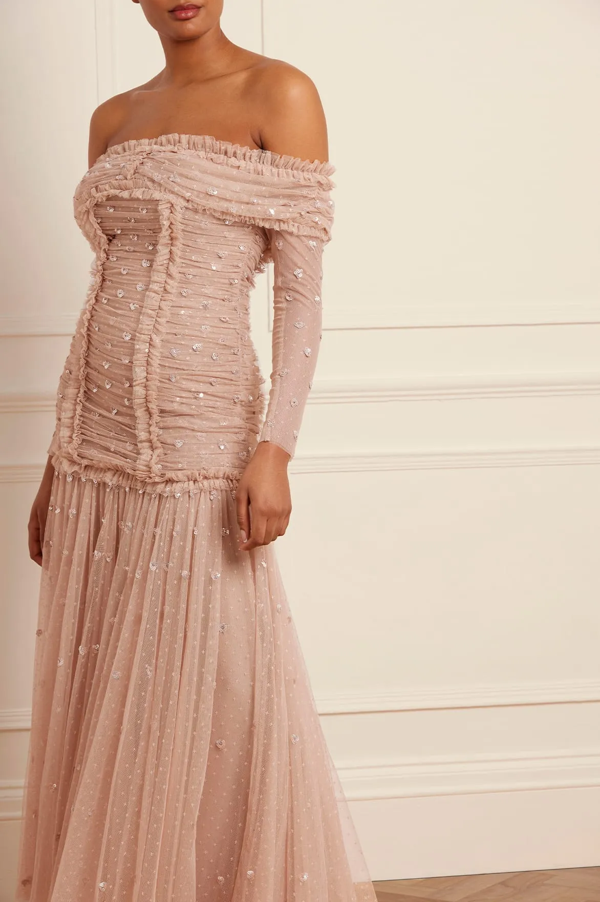 Love Heart Rouched Off-Shoulder Gown sold by Needle & Thread