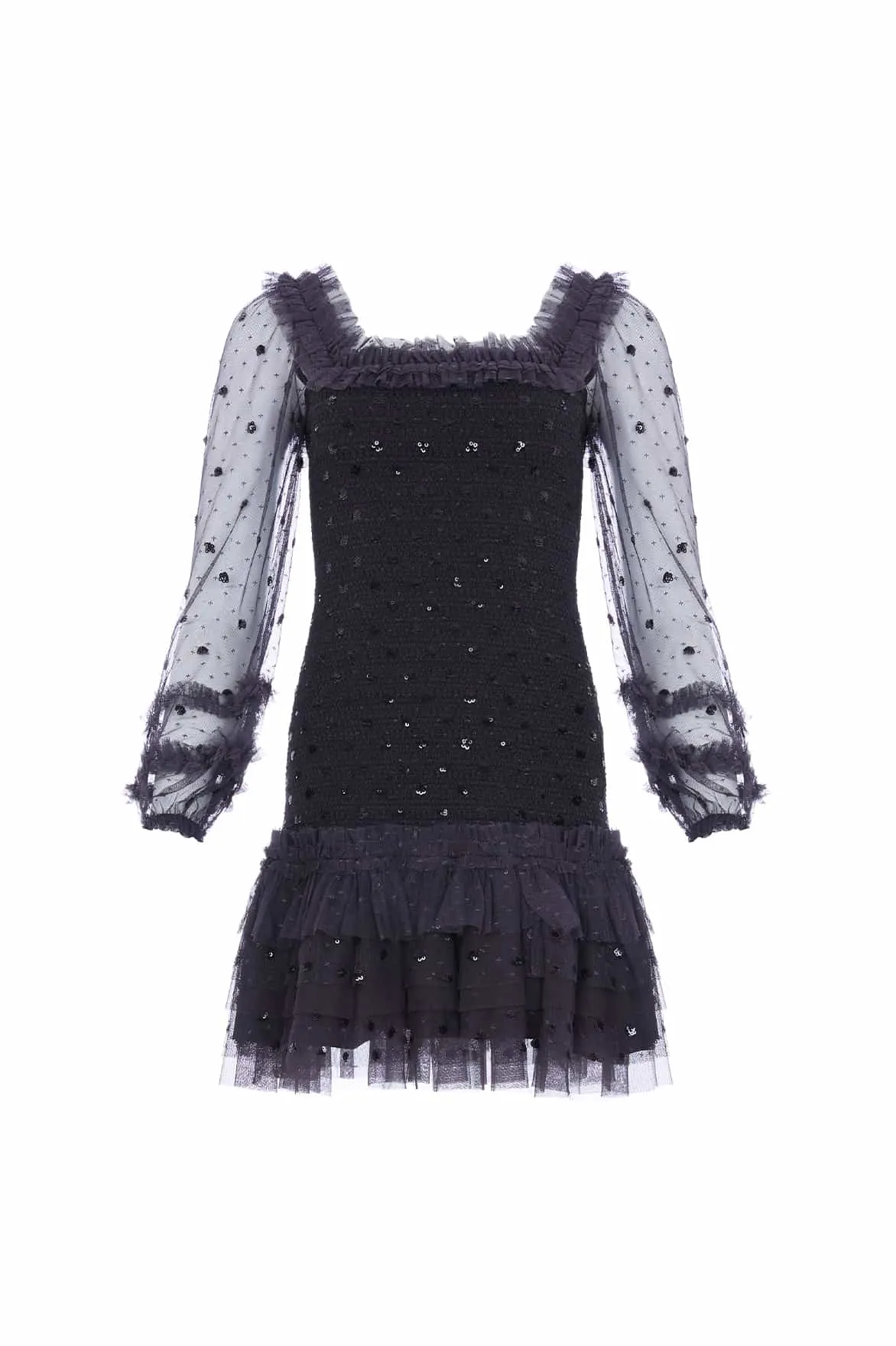 Polka Dot Smocked Long Sleeve Micro Mini Dress sold by Needle & Thread product image thumbnail 3