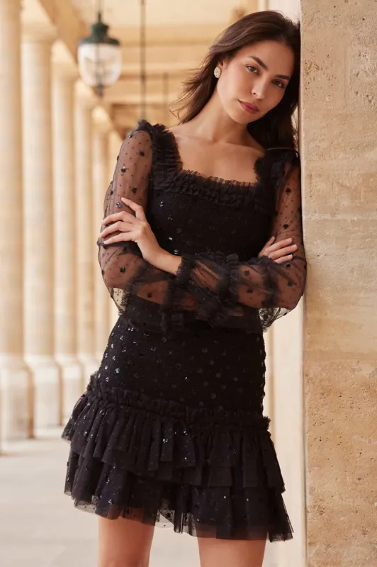 Polka Dot Smocked Long Sleeve Micro Mini Dress made by Needle & Thread