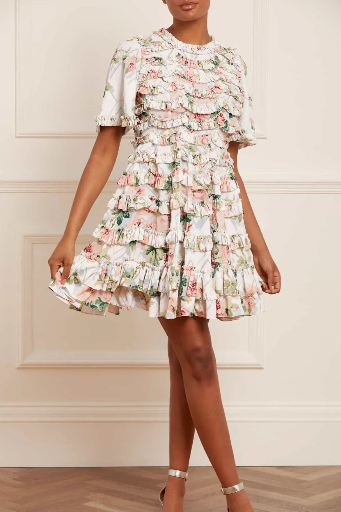 Harlequin Rose Crepe Mini Dress sold by Needle & Thread product image thumbnail 3