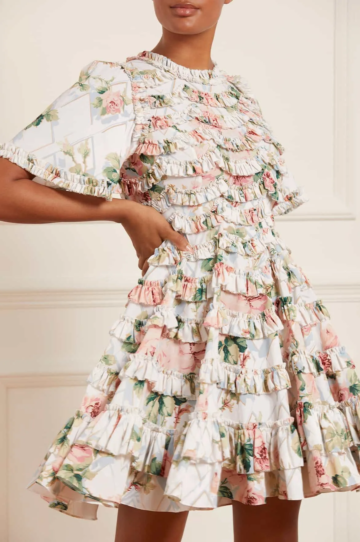 Harlequin Rose Crepe Mini Dress sold by Needle & Thread