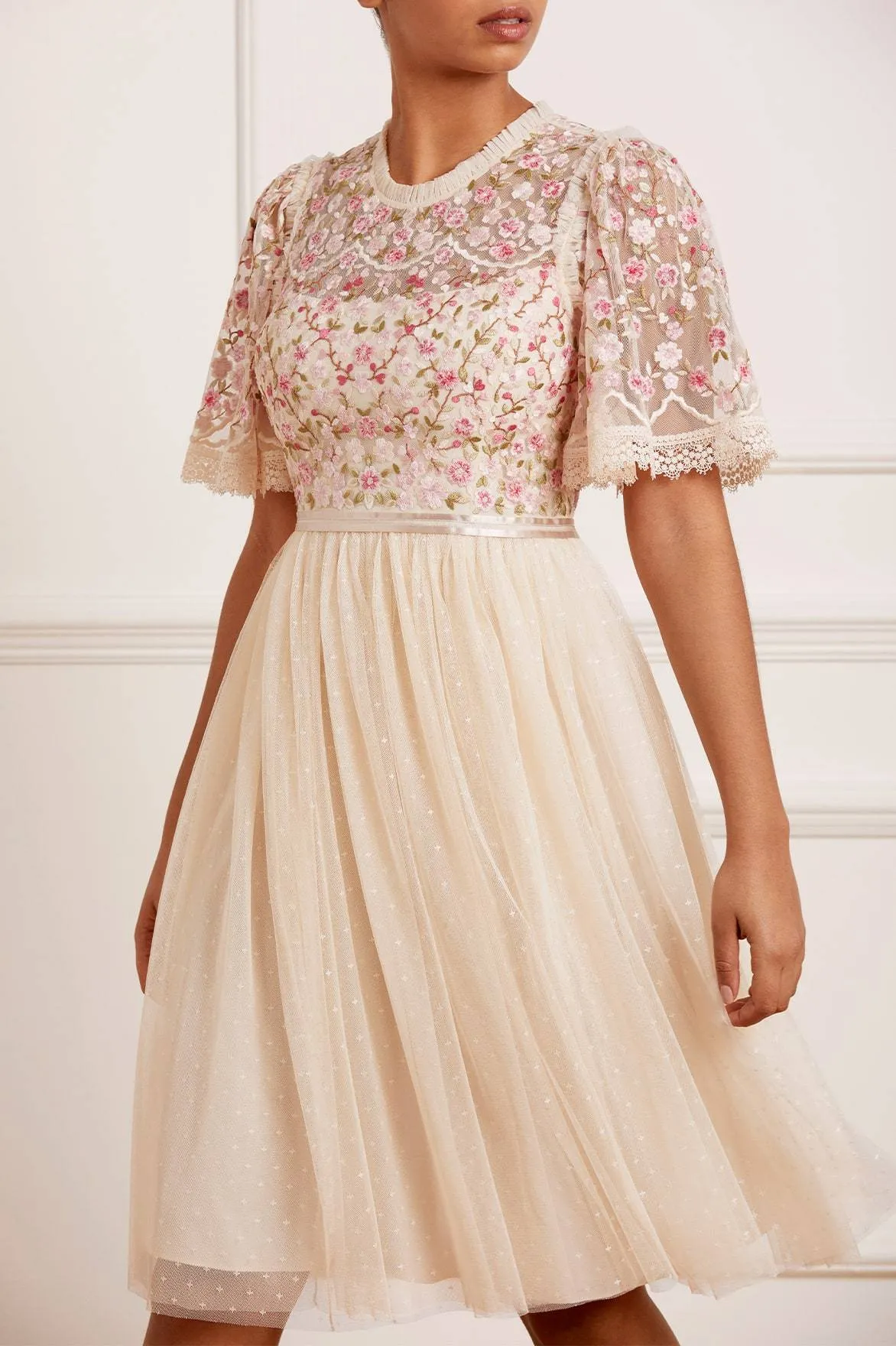 Rosie Lace Bodice Short Sleeve Midi Dress sold by Needle & Thread