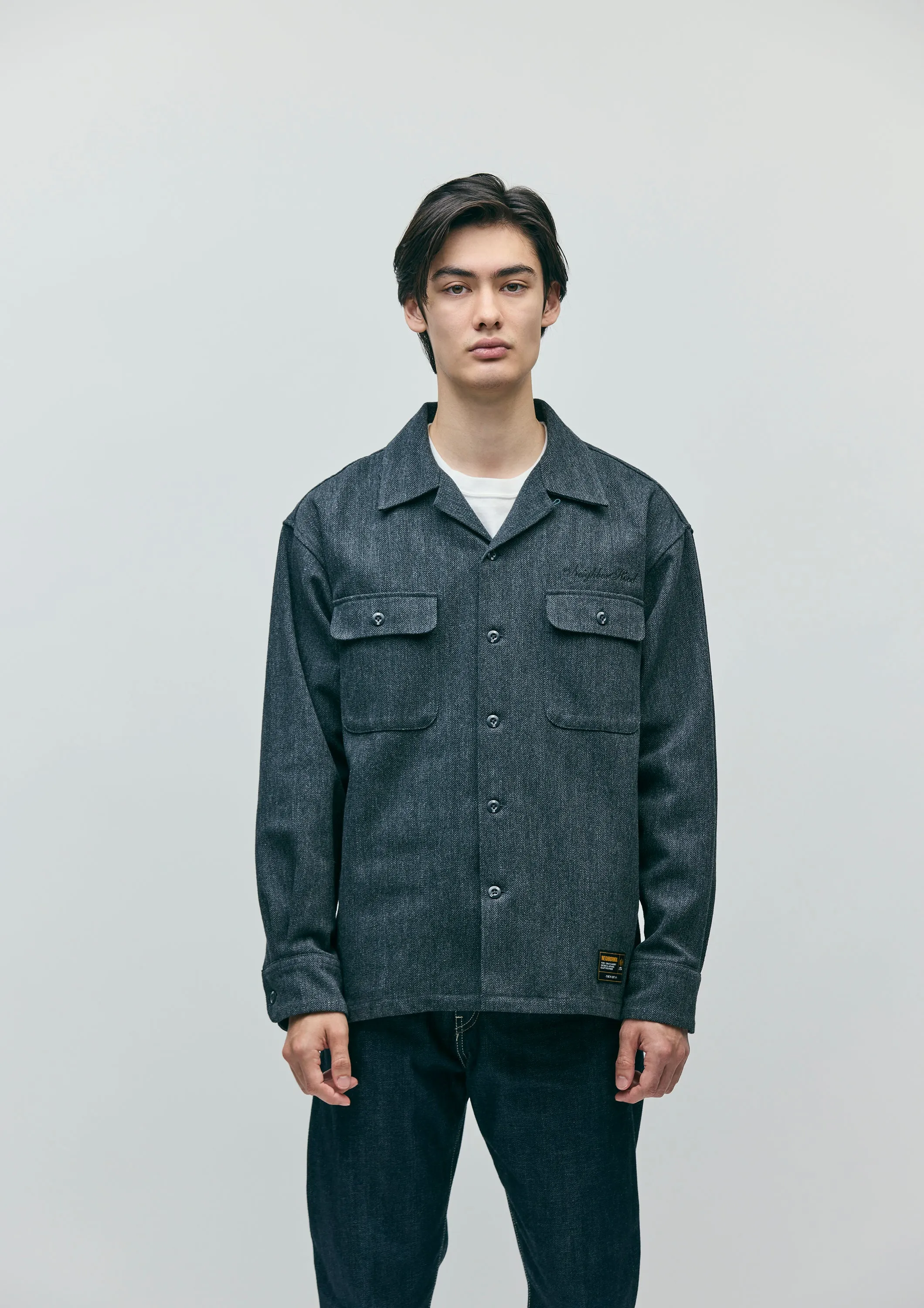 HERRINGBONE OPEN COLLAR SHIRT LS sold by Neighborhood product image thumbnail 5