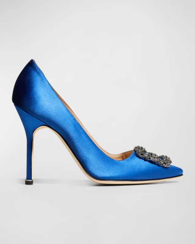 Hangisi 105mm Satin High-Heel Pumps sold by Neiman Marcus