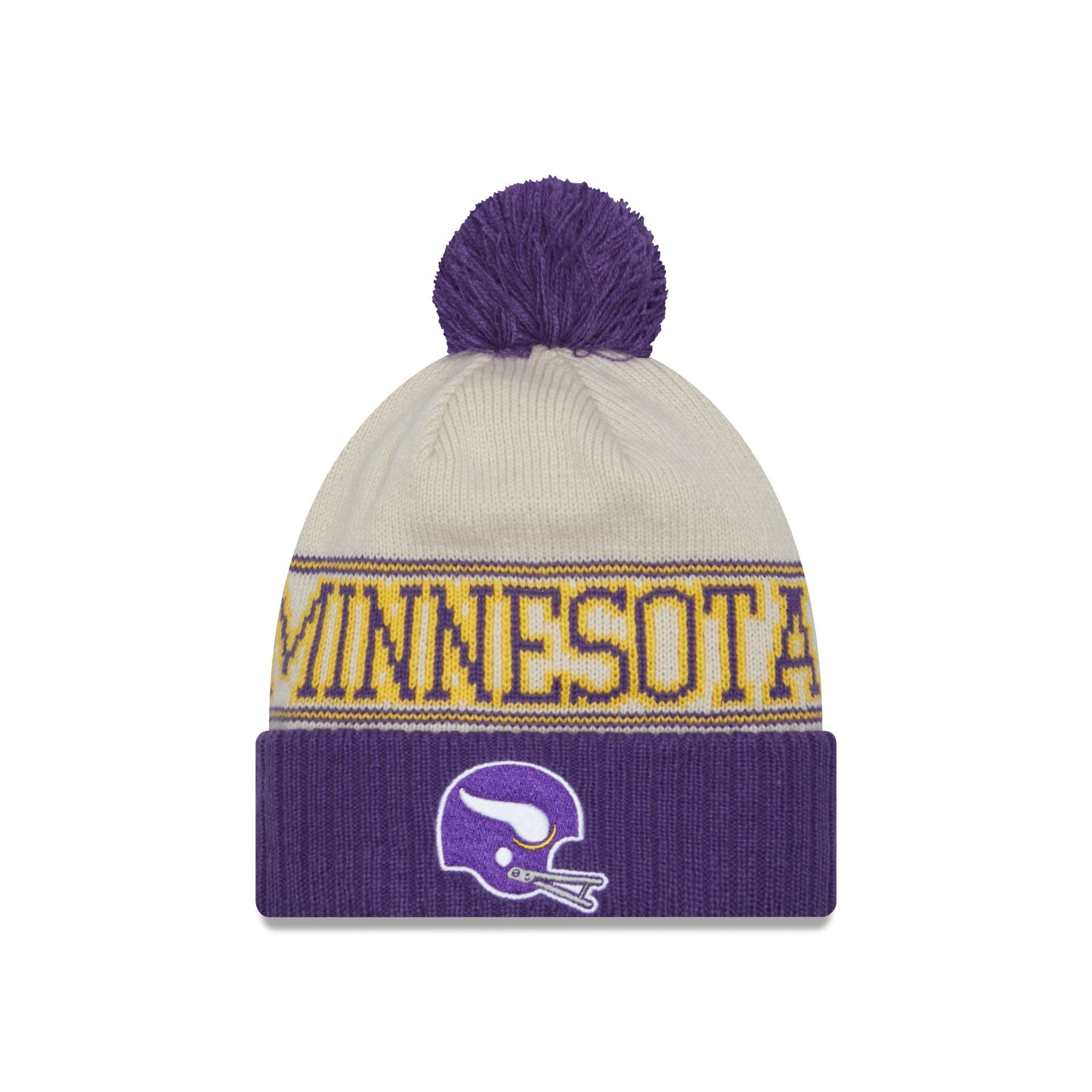 Minnesota Vikings 2023 Cold Weather Historic Pom Knit Hat sold by New Era