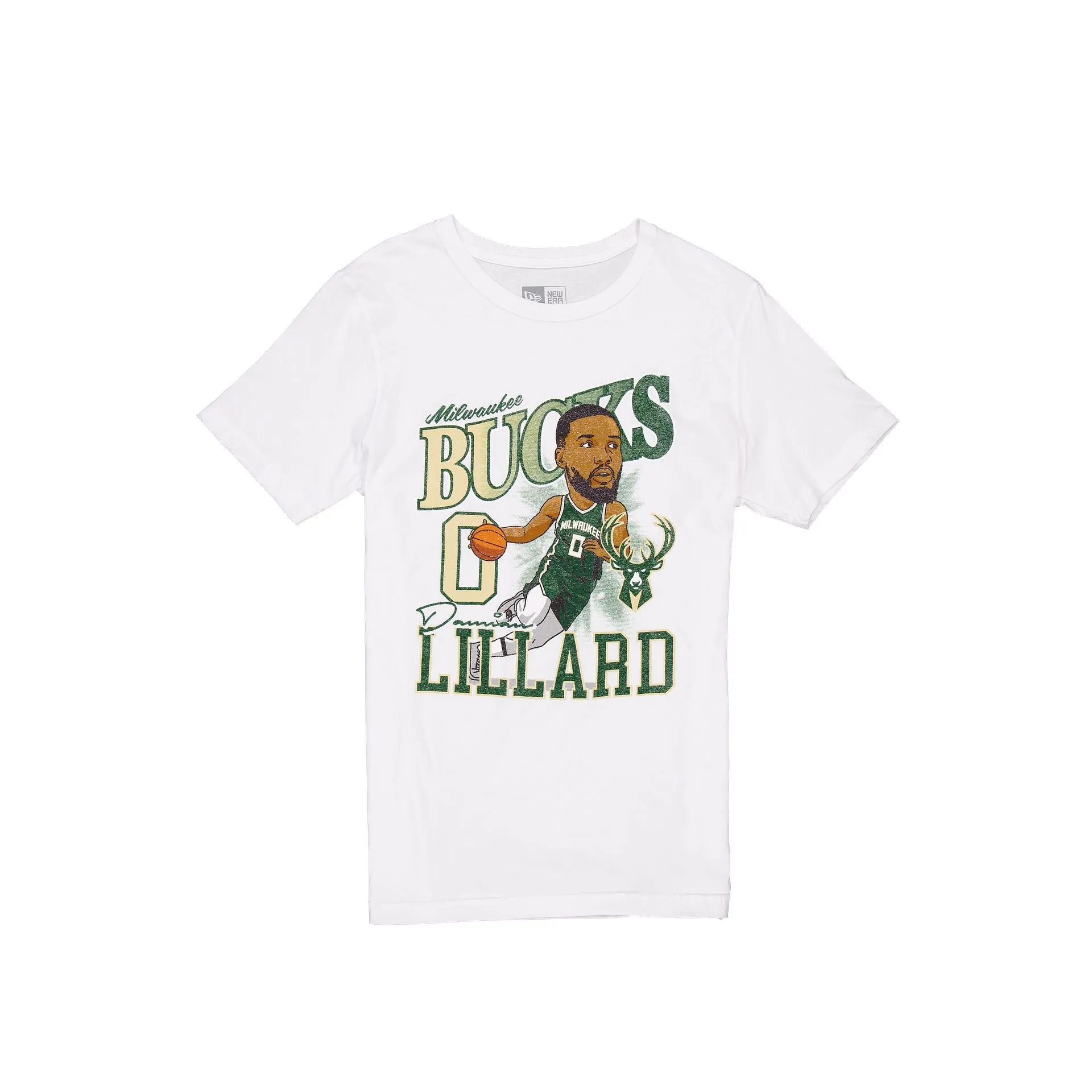 Milwaukee Bucks Damian Lillard Caricature T-Shirt sold by New Era