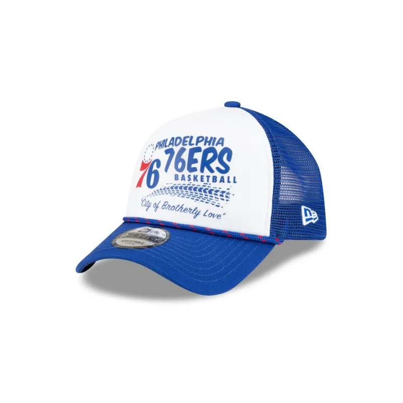 Philadelphia 76ers 2024 Rally Drive White 9FORTY A-Frame Trucker Hat sold by New Era