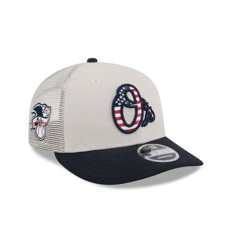 Baltimore Orioles Independence Day 2024 Low Profile 9FIFTY Trucker Hat sold by New Era