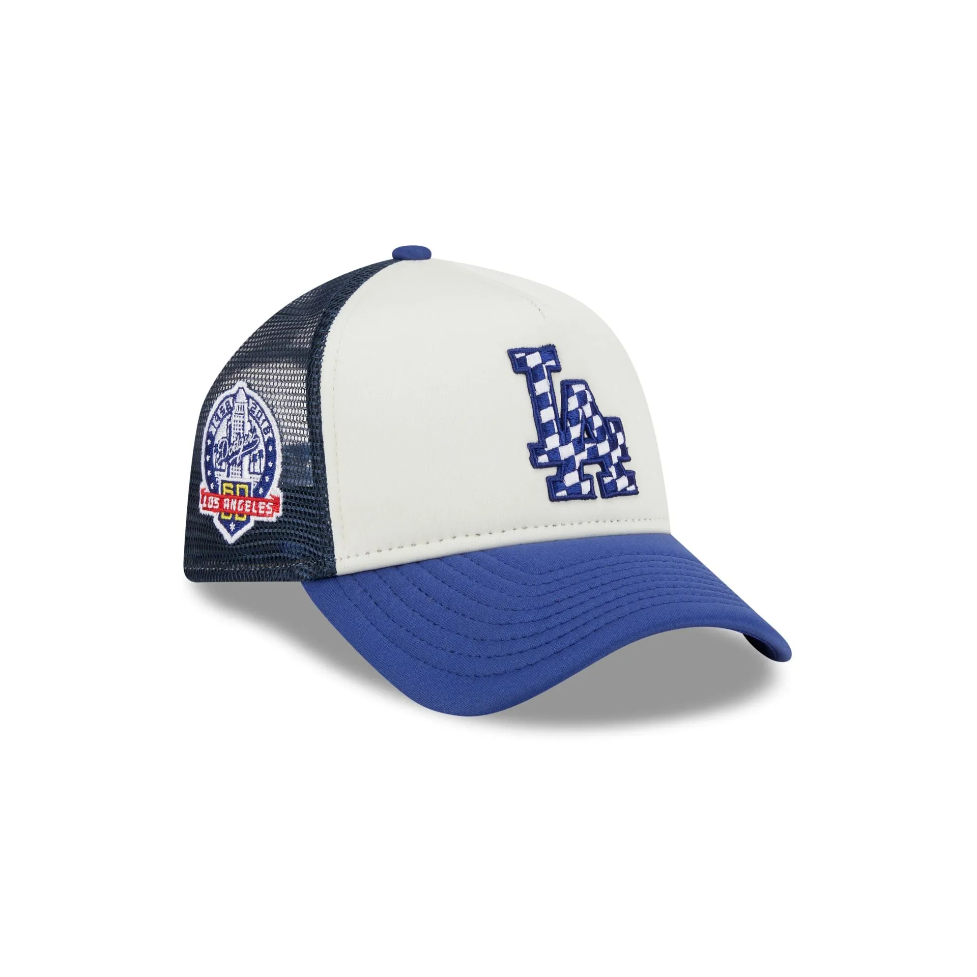 Los Angeles Dodgers Checkered Flag 9FORTY A-Frame Trucker Hat sold by New Era