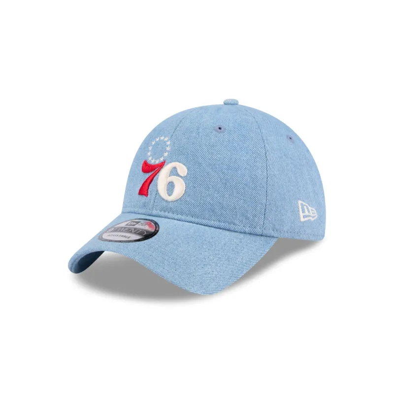 Philadelphia 76ers Washed Denim 9TWENTY Adjustable Hat sold by New Era
