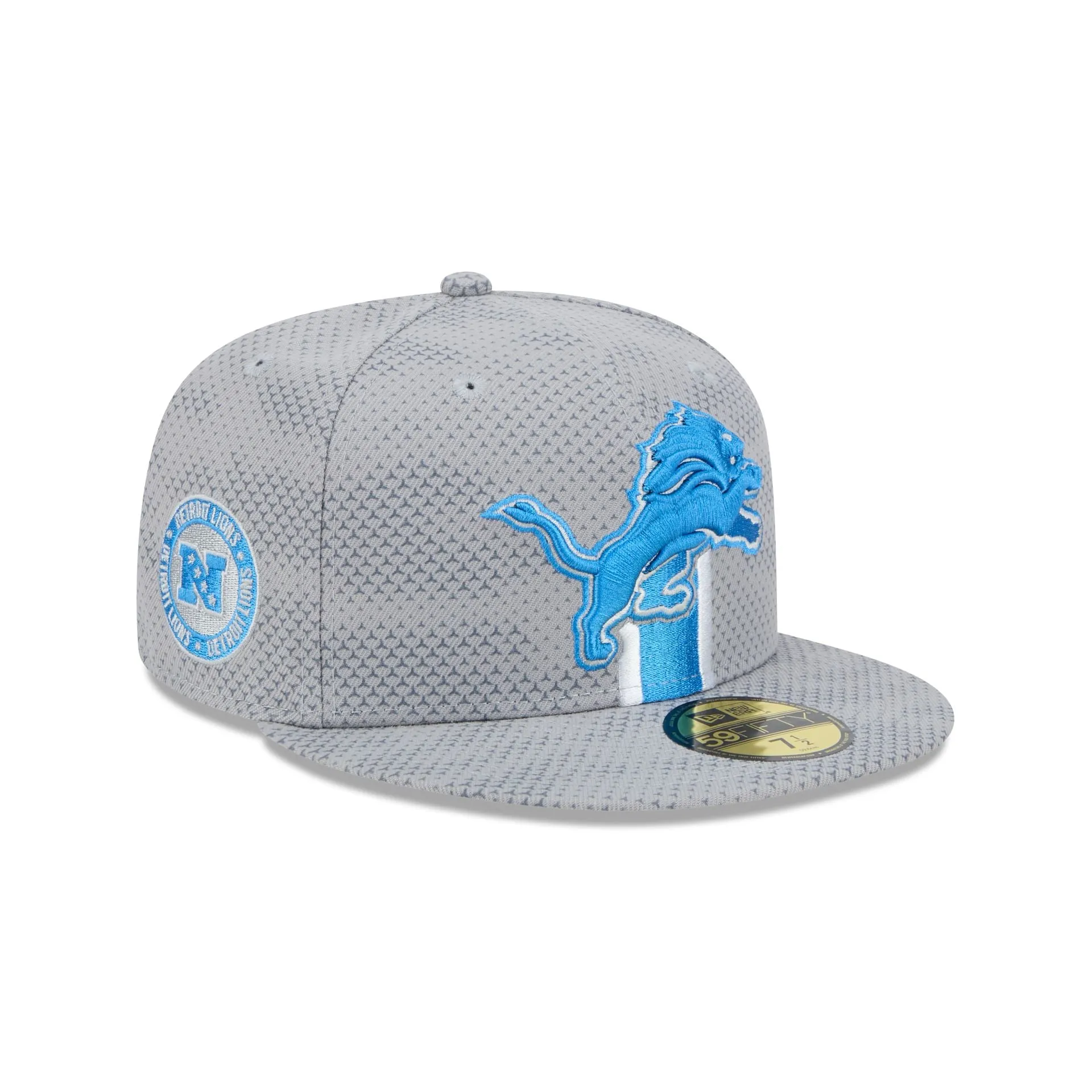 Detroit Lions 2024 Sideline Gray 59FIFTY Fitted Hat sold by New Era