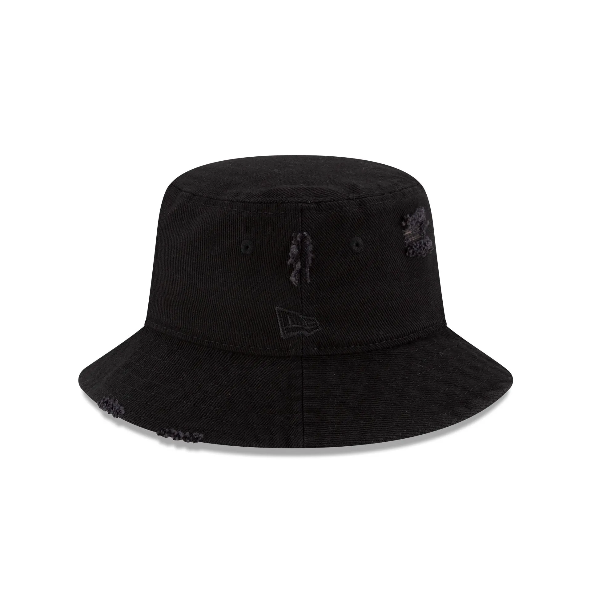 New Era Cap Distressed Black Denim Bucket Hat Parallel