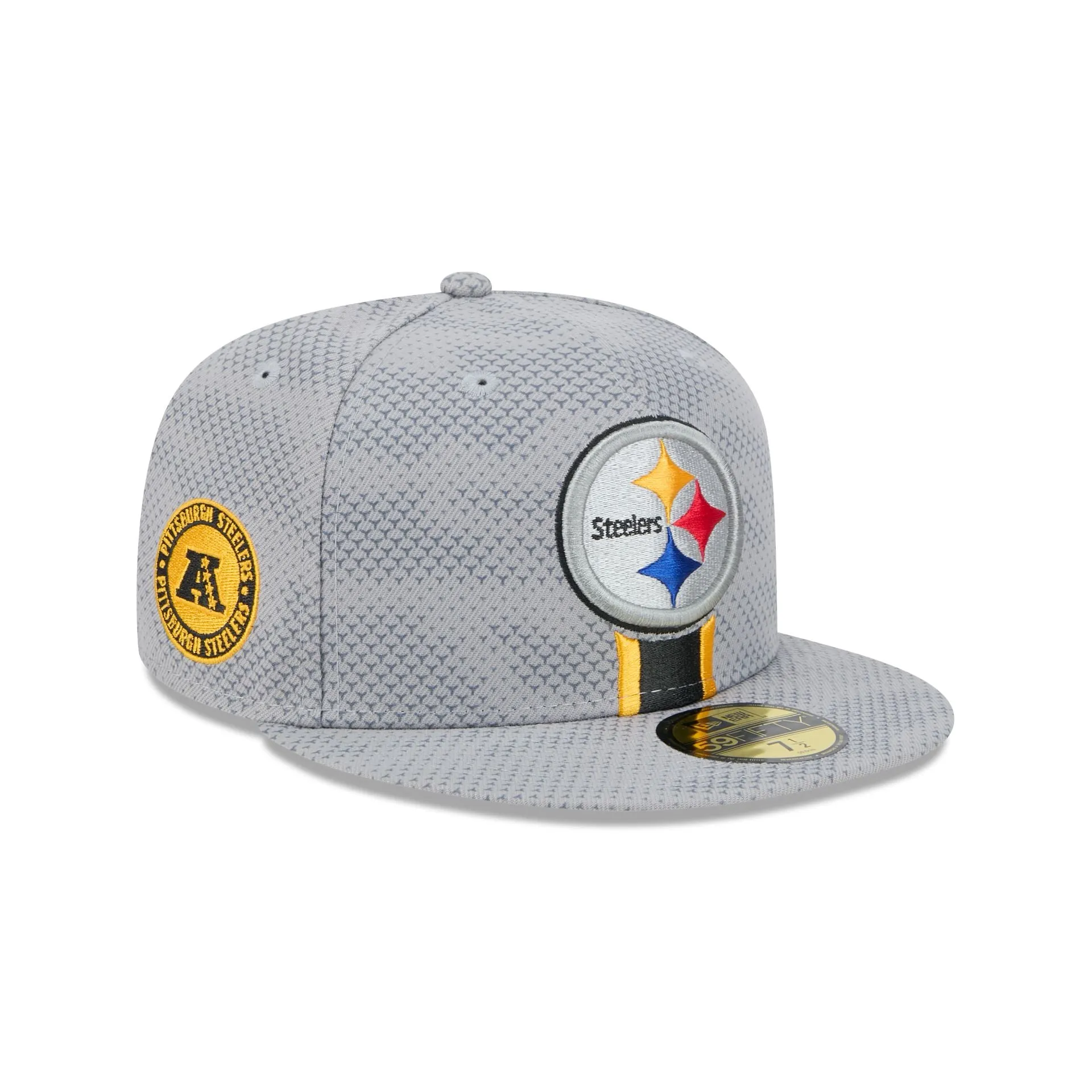 Pittsburgh Steelers 2024 Sideline Gray 59FIFTY Fitted Hat sold by New Era