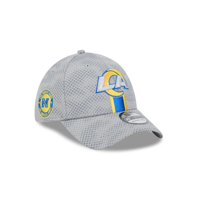 Los Angeles Rams 2024 Sideline Gray 39THIRTY Stretch Fit Hat sold by New Era