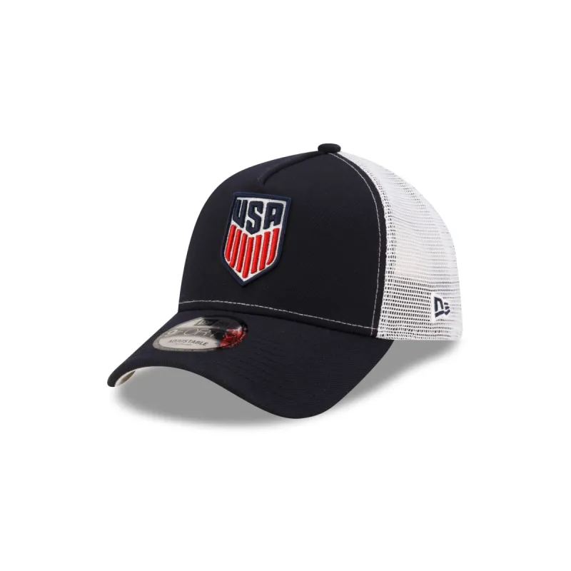 US Soccer Navy 9FORTY A-Frame Trucker Hat sold by New Era