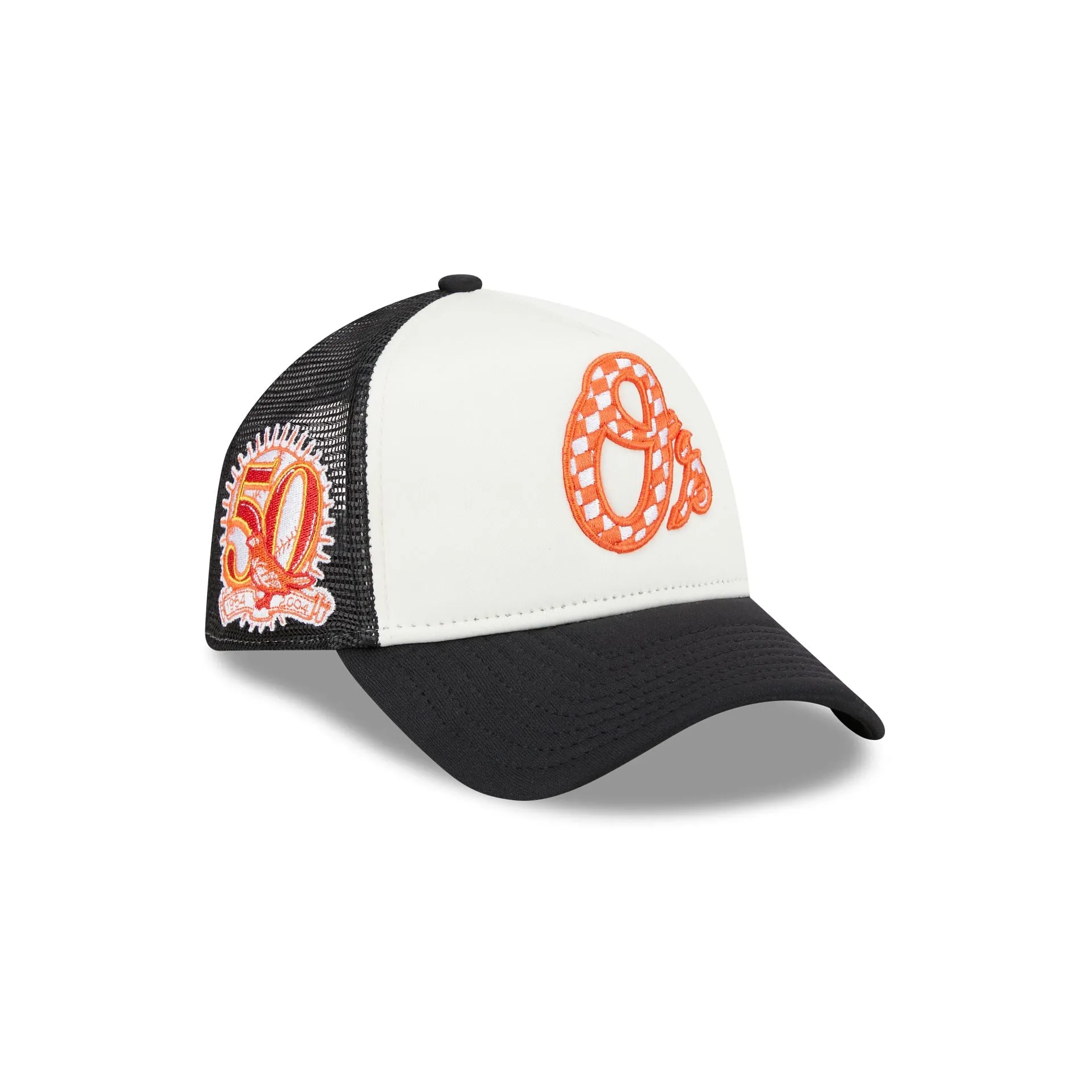 Baltimore Orioles Checkered Flag 9FORTY A-Frame Trucker Hat sold by New Era