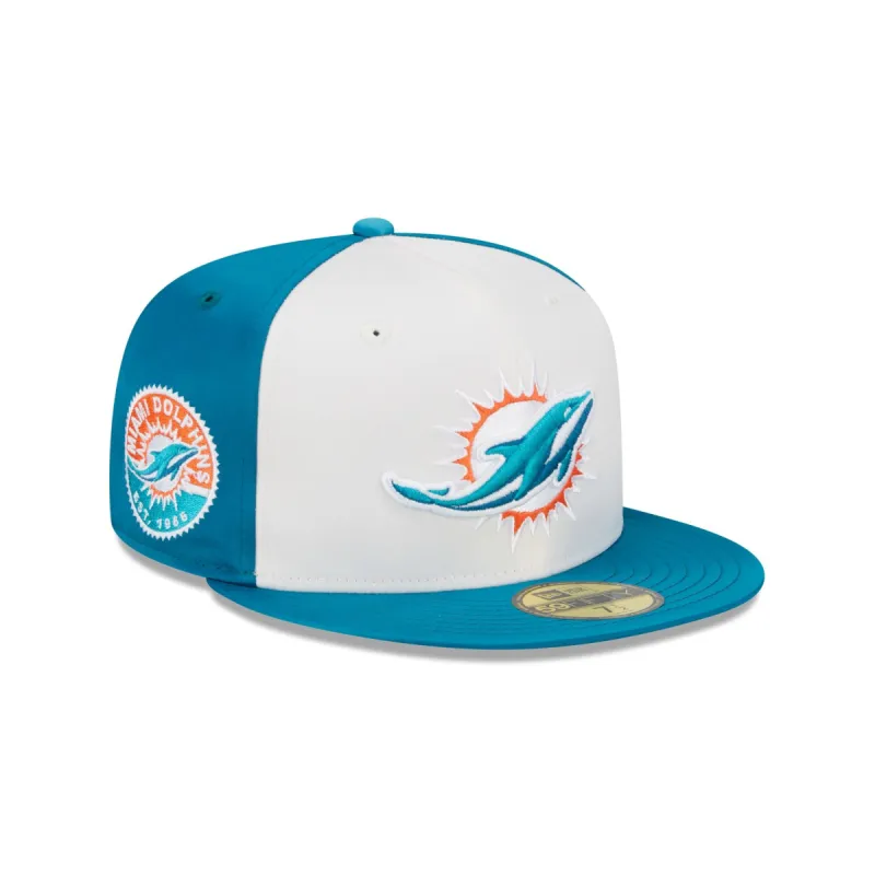 Miami Dolphins Throwback Satin 59FIFTY Fitted Hat sold by New Era