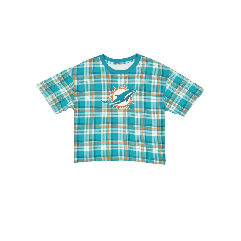 Miami Dolphins 3rd Down Plaid Women's T-Shirt sold by New Era