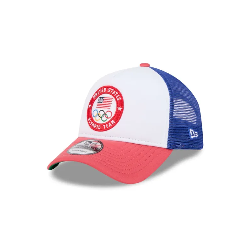 Team USA Olympics White 9FORTY A-Frame Trucker Hat sold by New Era