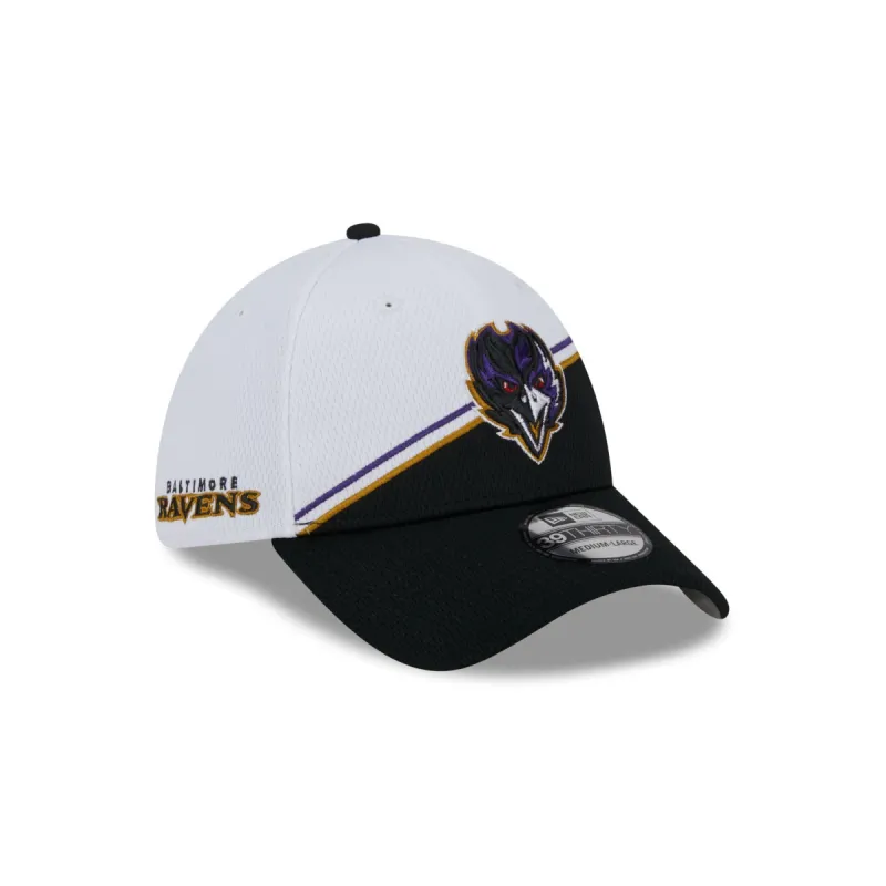 Baltimore Ravens 2023 Sideline White 39THIRTY Stretch Fit Hat sold by New Era