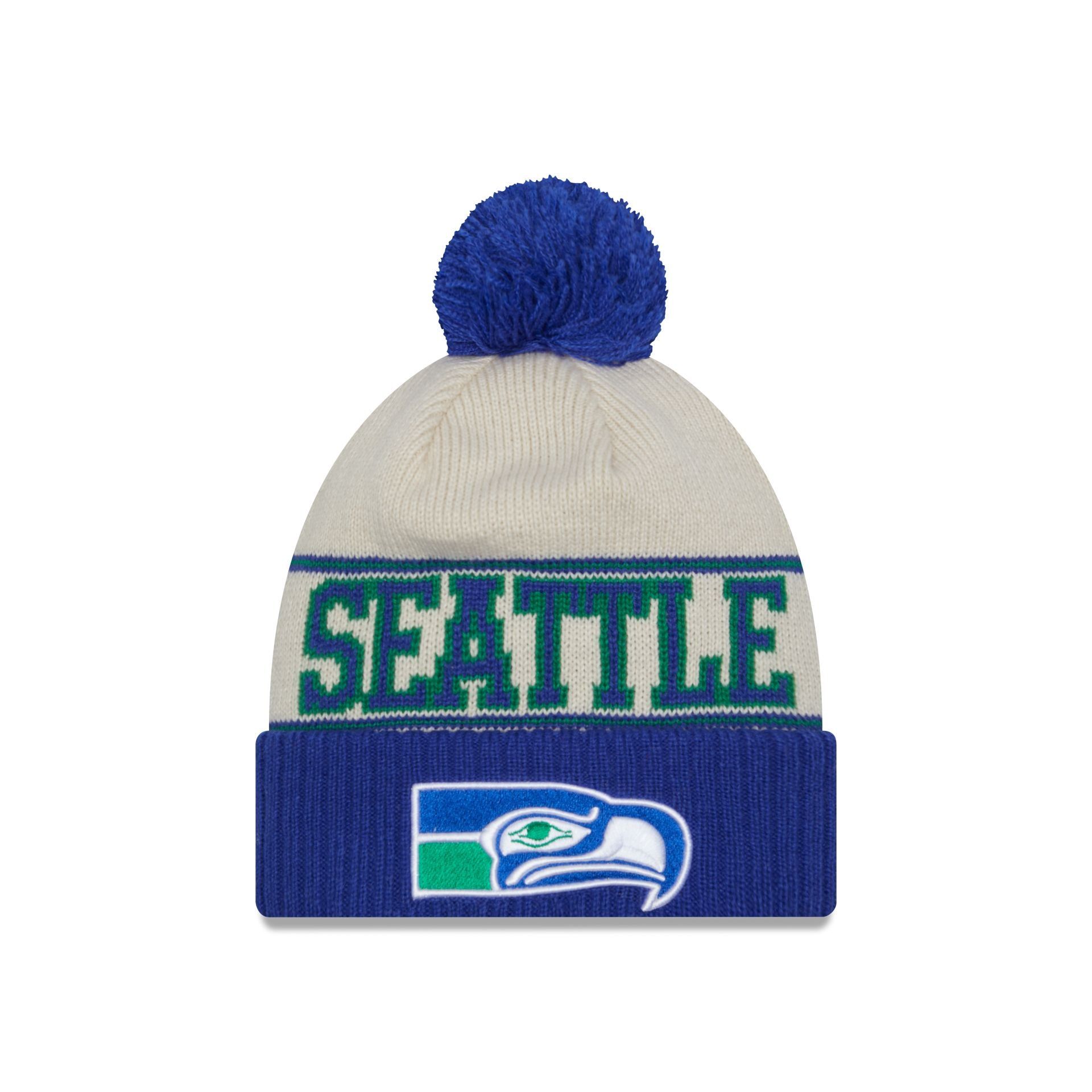 Seattle Seahawks 2023 Cold Weather Historic Pom Knit sold by New Era